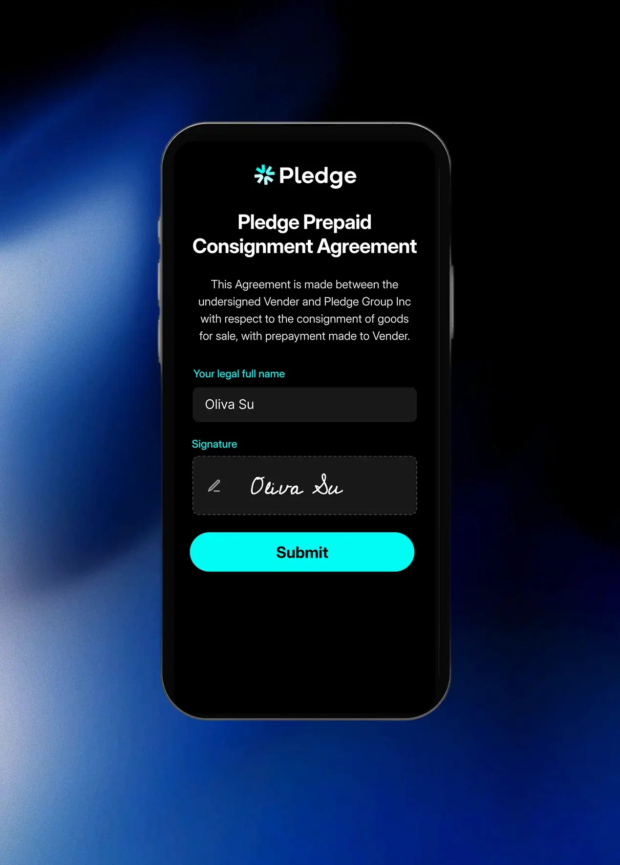 Sign and execute Pledge agreement