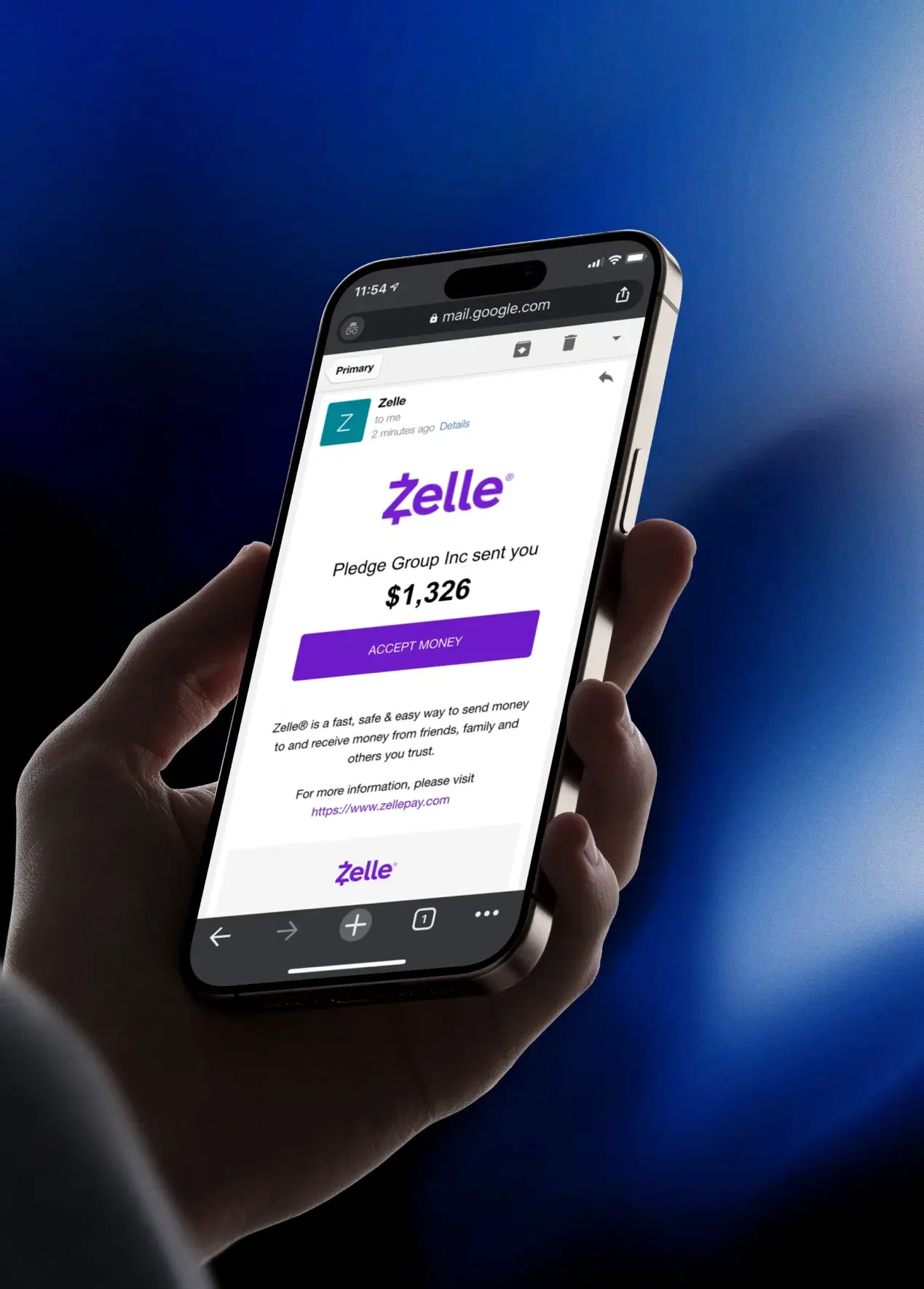 Receive instant payment via Zelle